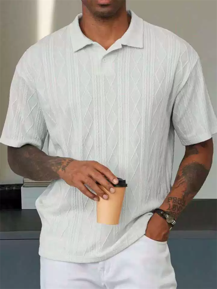 Men's Summer Retro Diamond Weave Textured Short Sleeve Polo Shirts