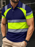 Men Breathable Slim Fit Neon Striped Short Sleeve Polo Shirts