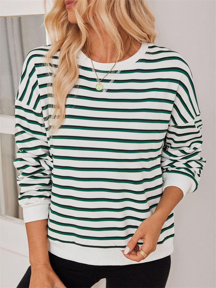 Women's Casual Stripe Round Neck Long Sleeve T-Shirt