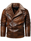 Men's Winter Fleece Lined Zipper Pockets Faux Leather Warm Casual Outerwear Coats