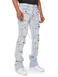 Men's Streetwear Cargo Stacked Jeans with Chains