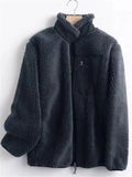 Unisex  Autumn Contrast Color Fleeced Long Sleeve High Neck Coat