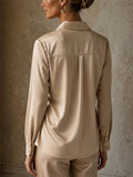 Women's Stylish Beaded Collar Satin Button Down Blouse