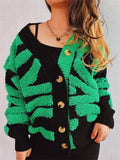 Women's Contrast Color Button V Neck Single Breasted Cardigan Sweaters