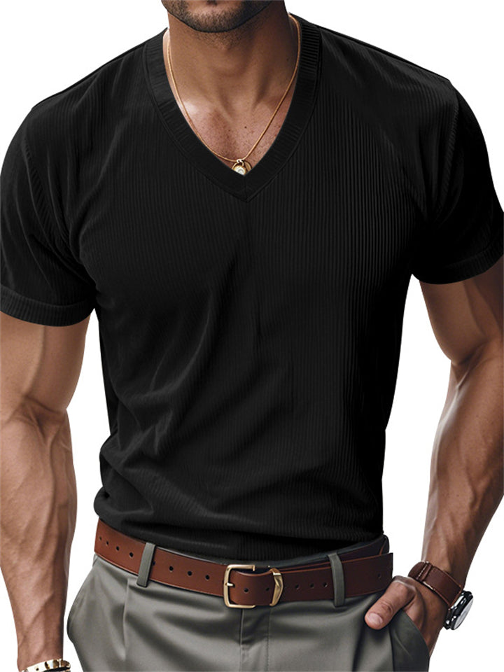 Comfy Men's Casual V-neck Corduroy Short Sleeve Shirt