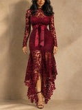 Stunning Waist Tie Lace Design Asymmetric Hem Dress for Prom
