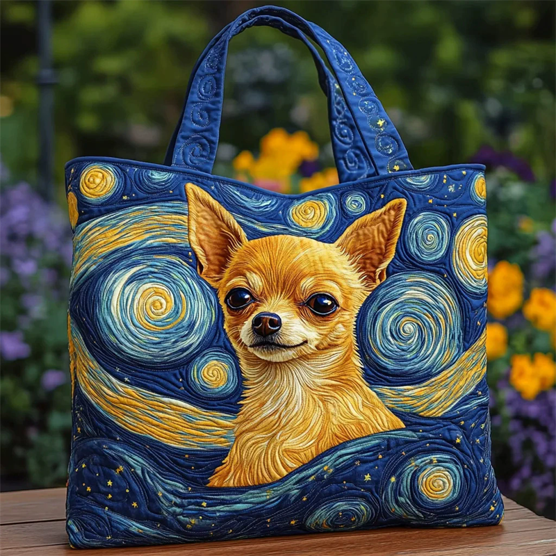 Women's Chihuahua Dog Starry Sky Quilted Tote Bag