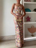 Women's Summer Flowers Patchwork Sequined Slim Fit Maxi Dress