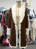 Women's Vintage Brown Winter Faux Fur Trim Cardigan Coats