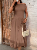 Women's Summer Solid Color Pockets One Shoulder Dress