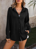Female Wave Texture Stylish Turn-down Collar Blouses