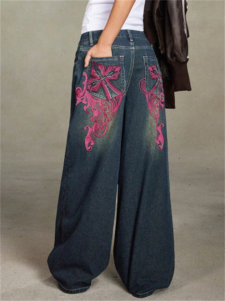 Women's Street Retro Y2K Style Embroidery Baggy Denim Pants
