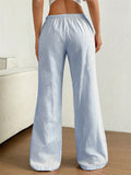 Simple Striped Wide Leg Casual Pants for Women with Drawstring Waist