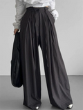 Women's Grunge Style Black Vertical Striped High-Waist Wide Leg Pants