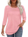 Women's Solid Color Round Neck Pullover 3/4 Sleeve Shirts