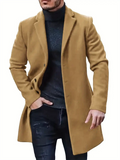 Male's Solid Color Single Breasted Lapel Button Up Mid-Length Coat