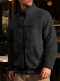 Men's Casual Outdoor Solid Color Zip Up Stand Collar Fleece Coats