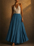 Women High Waist Crinkle Flowy Big Hem Boho Maxi Skirts
