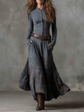 Vintage Style Stand Collar Plaid Patchwork Long Dress for Women