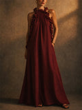 Women Summer Elegant  Ruffle Halter Maxi Gown Dress