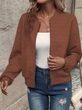 Women's Solid Color Geometry Print Zip Up Baseball Collar Coat