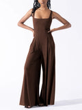 Elegant Square Neck Sleeveless Wide Leg Jumpsuit for Women