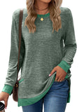 Women's Leisure Crew Neck Long Sleeve Fitted Shirt with Pocket