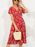 Women's Summer Holiday Style Floral Printed V Neck Midi Dress