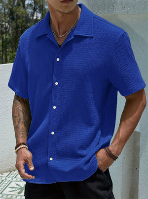 Men's Summer Holiday Style Solid Color Button Up Short Sleeve Shirts