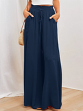 Women's Casual Solid Color High Waist Drawstring Wide Leg Flared Pants