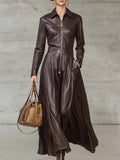 Women's Elegant  Faux Leather High Waist Zip Up Long Dresses