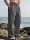 Men's Autumn Loose Pit Stripe Drawstring Straight Wide Leg Pants