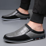 Men's Casual Plaid Faux Leather Flats Mule Slipper Shoes