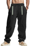 Men's Casual Linen Boho Contrast Color Drawstring Pants