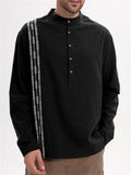 Men's Contrast Color Print Cotton Stand Collar Shirts