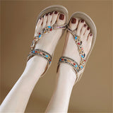 Flower Decoration Toe Ring Flat Travel Beach Sandals for Women