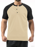 Men's Summer Contrast Color Round Neck Short Sleeve Henry Shirts