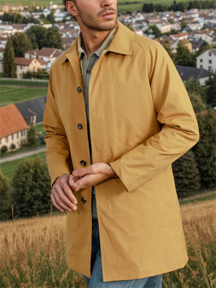 Men's Autumn Simple Solid Color Lapel Single Breasted Trench Coat