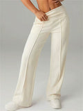 Women Simple Comfy High Waist Wide Leg Casual Straight Pants