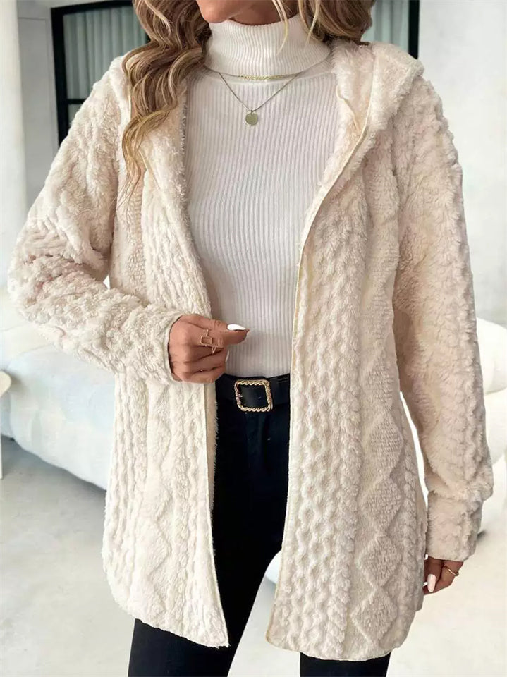 Women's Autumn Solid Color Diamond-shaped Pattern Hooded Cardigan Coat