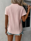 Simple Vertical Stripe V Neck Short Sleeve Shirt for Women