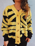 Women's Contrast Color Button V Neck Single Breasted Cardigan Sweaters