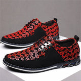 Men's Casual Trendy Faux Leather Flats Lace Up Shoes