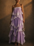 Women Boho Tiered Lace Ruffle Ombre Chiffon Maxi Dress