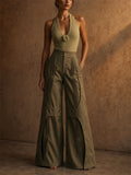 Women's Stylish Pleated Wide Leg Utility Palazzo Pants