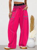 Women's Autumn Trendy Contrast Trim Drawstring Scimitar Pants
