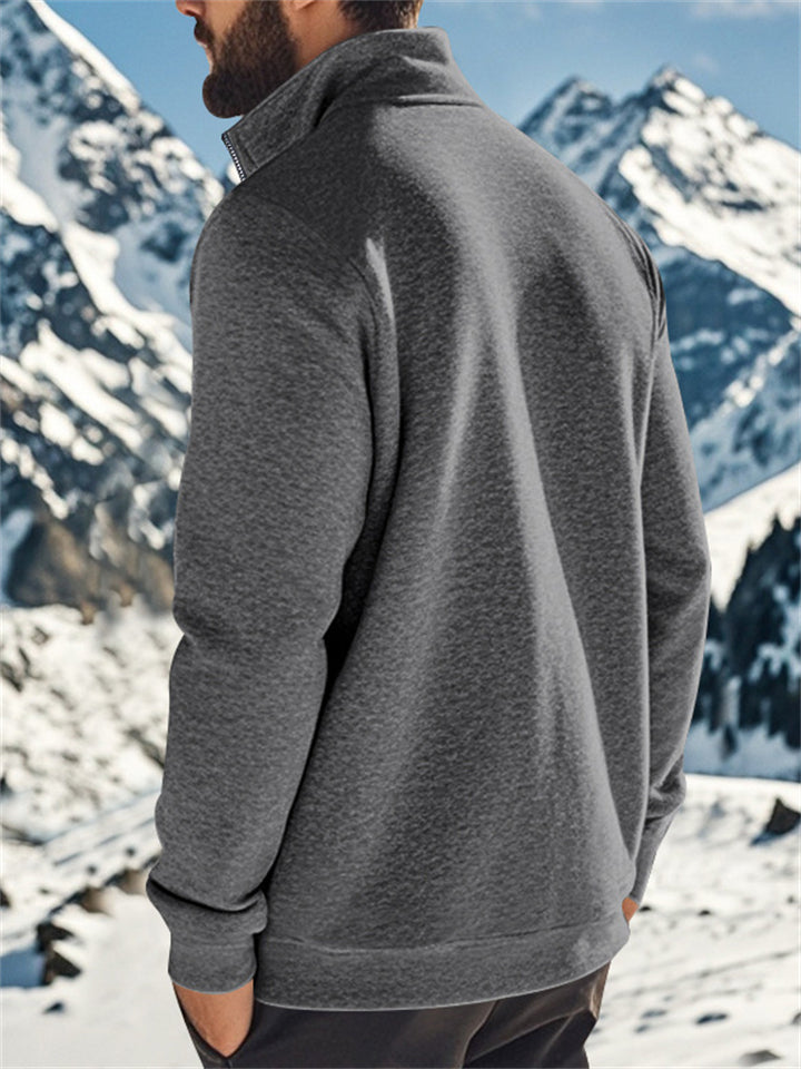 Men's Vintage Autumn Stand Collar Solid Color Long Sleeve Shirts