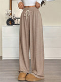 ‌Autumn Simple Plain Color Elastic Waist Wide Leg Pants for Women‌