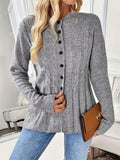 Women's Casual Single-breasted Solid Color Twisted Round Neck Sweaters