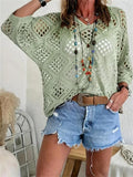 Women's Summer Boho Crochet Hollow Out V Neck Knit Beach Top